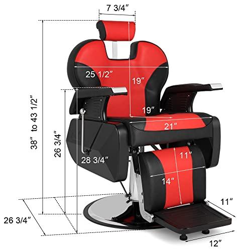 HopeHope Barber Chairs for Barbershop Barber Chairs Reclining Barber Chair Salon Chair for Salon Equipment Tattoo Chair Black,Beauty Chair Artist,Salon Chair Red and Black (110 x 72 x 95-110.5) cm (L x W x H)