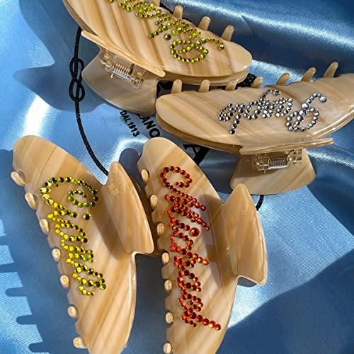 BAMERAL Custom Claw Clip, Personalized Rhinestone Name Hair Clip Hair Clips for Women Girls Large Hair Jaw Clips Hair Clamps Banana Hair Clips (Dark Wood Grain)