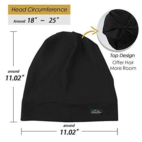FocusCare FocusCare Sleep Cap,Silk Satin Lined Adjustable Frizzy Hair Black Women Extra Large