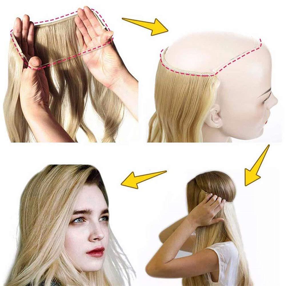 RemeeHi RemeeHi Secret Micro Hair Pieces Human Hair Wavy Curly Beauty Fish-line Hair Extension for Women 100g 16 Inch 25cm 14# Dark Golden Blonde