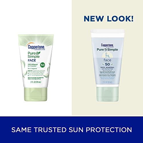 Coppertone Coppertone Pure & Simple For Face SPF 50 Sunscreen Lotion, Zinc Oxide Mineral Sunscreen Lotion, Water Resistant, Hypoallergenic, Travel Size 2 Ounce