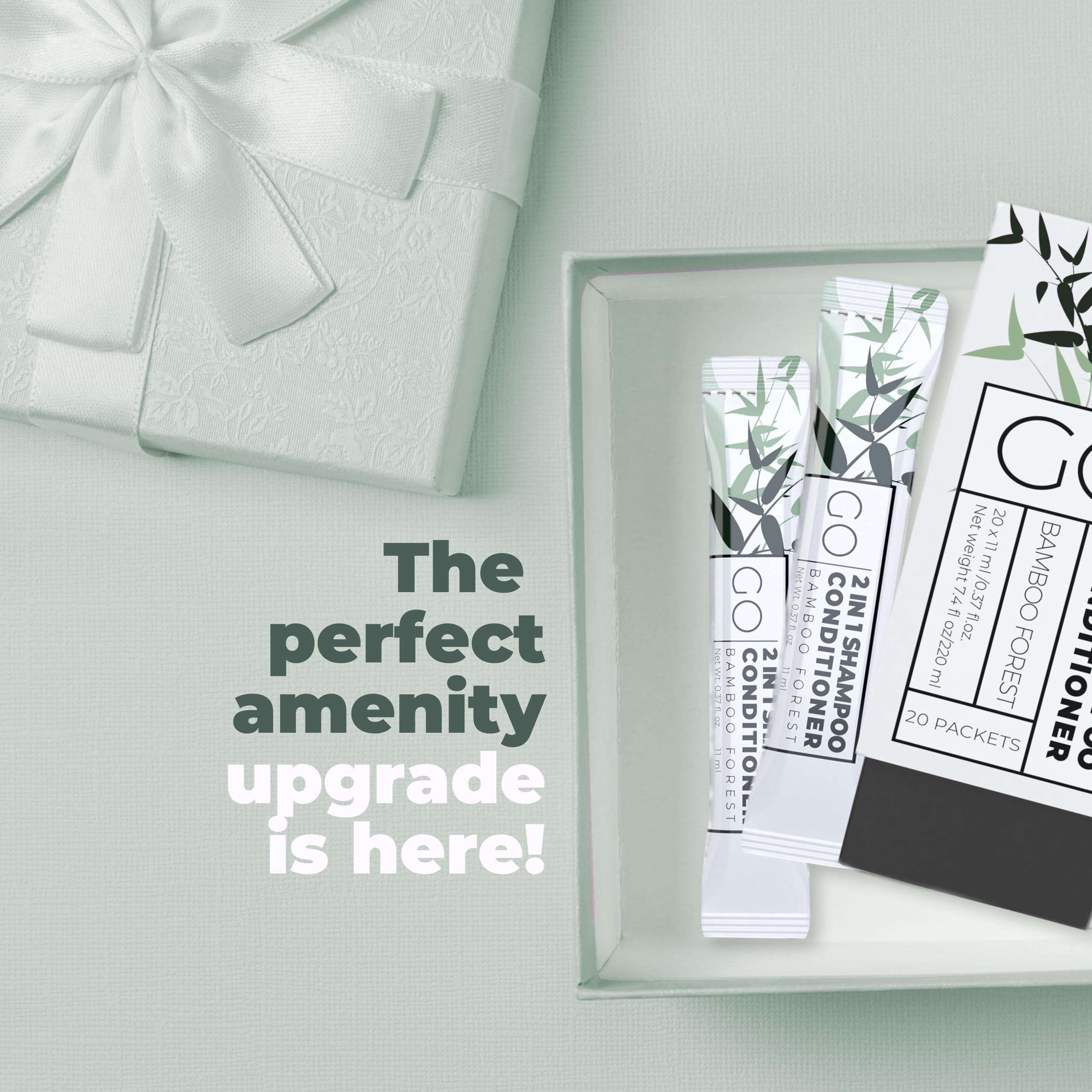 Go Essentials Travel Size Shampoo and Conditioner Set of 20  2 in 1 Single Use Travel Shampoo and Conditioner (Sulfate Free) - Hotel Amenities, Homeless Care Kit.