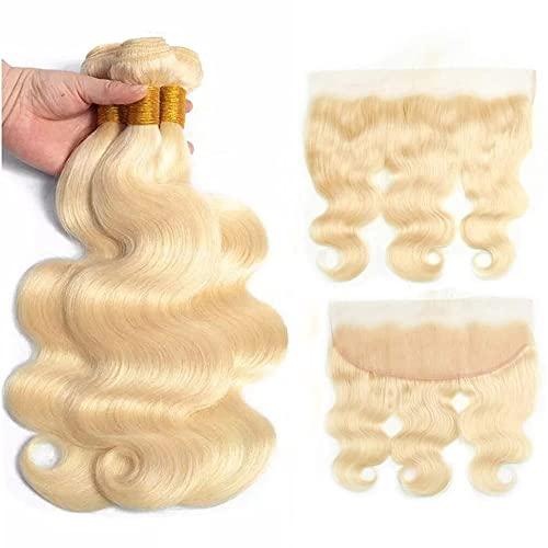 Forawme Forawme Brazilian Body Wave Hair With Frontal Closure 613 Blonde 16 18 20 22 With 14 Inch Lace Frontal Closure With Bundles Remy Human Hair Weaves