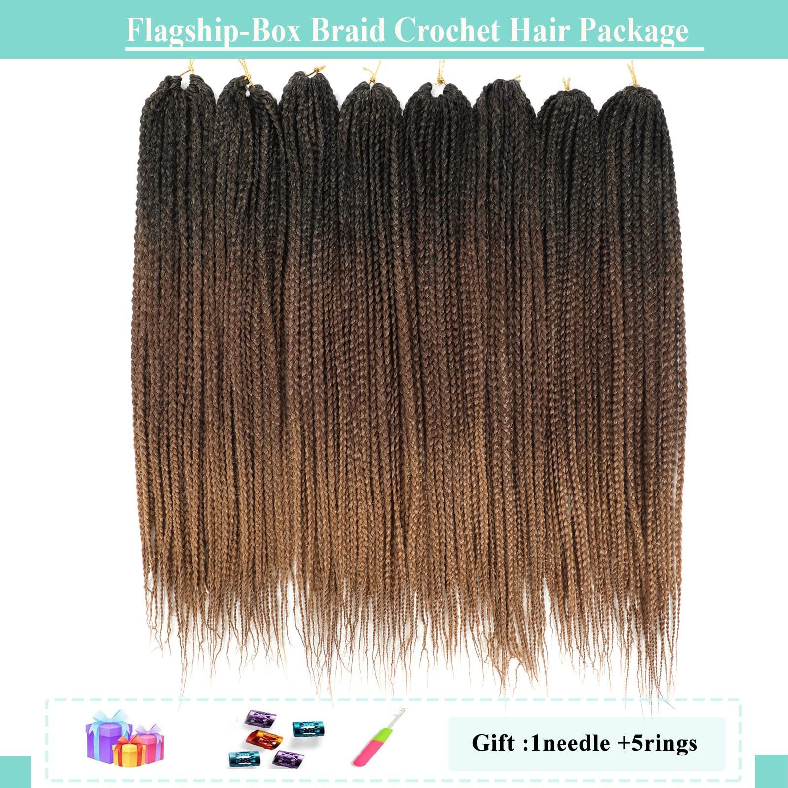 Flagship Crochet Box Braids Crochet Hair Prelooped 24 Inch 8 Packs T30/27 Ombre Goddess Box Braids Crochet Hair 3x Box Braided Synthetic Braiding Hair Crochet Braids Hair for Black Women Extensions