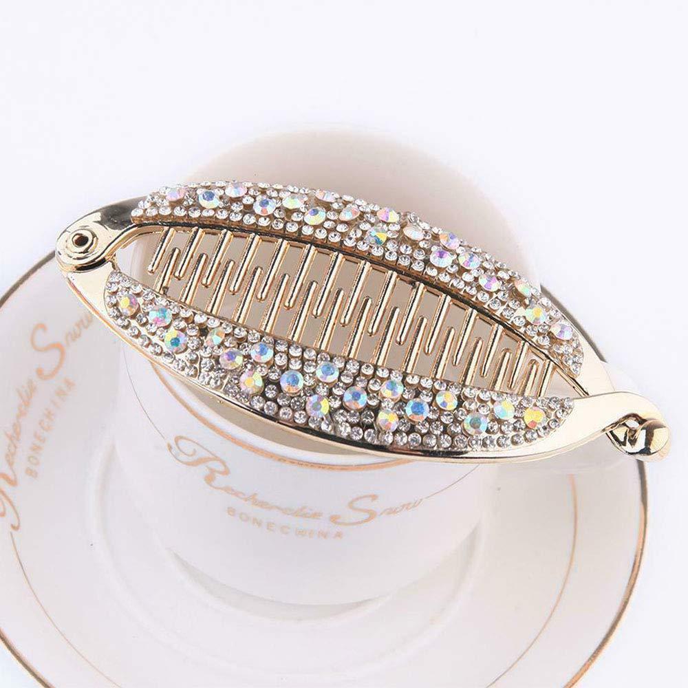 Acxico Acxico 2 pcs women's banana clip with diamond plating hairpin ponytail banana clip (1 gold and silver each)