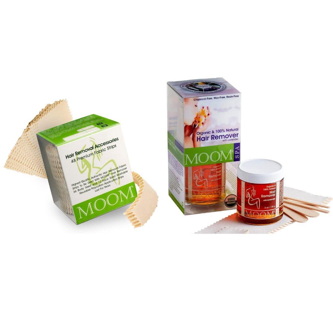 MOOM MOOM - Organic Sugar Wax Hair Removal Kit with Hair Removal Wax Strips, 48 Count