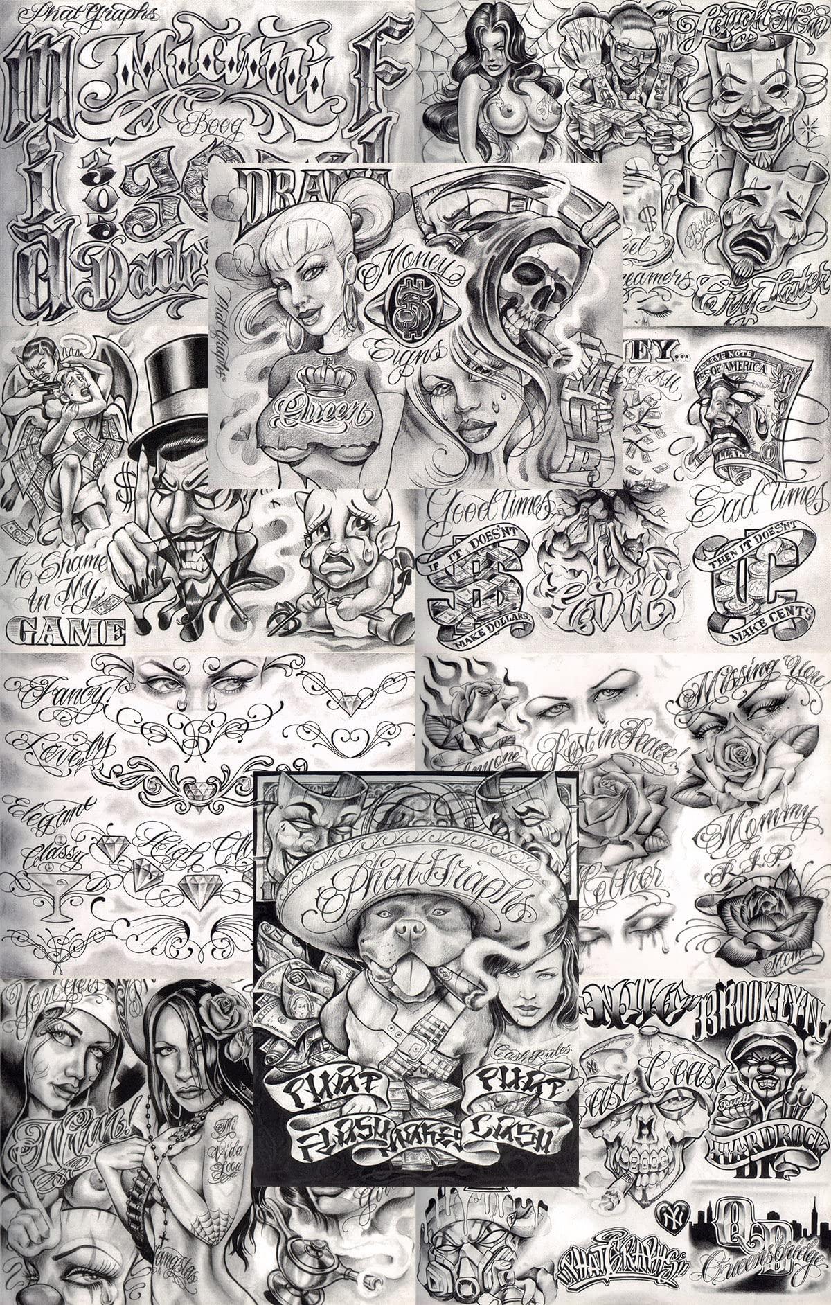 Tattoo Life Boog From The Streets With Love Gangsta Style Tattoo Flash 10 Sheet Set 11x14" J, Great Tattoo Shop Investment For Display, Lowrider Artwork