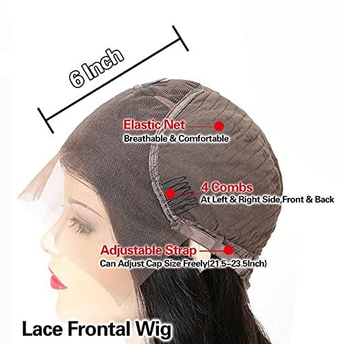 oulaer Brazilain Kinky Straight Human Hair Wigs For Black Women 13x6 Yaki Straight HD Transparent Lace Front Human Hair Wig Glueless Natural Hairline Pre Plucked Short Bob Wig 150% Density 8Inch