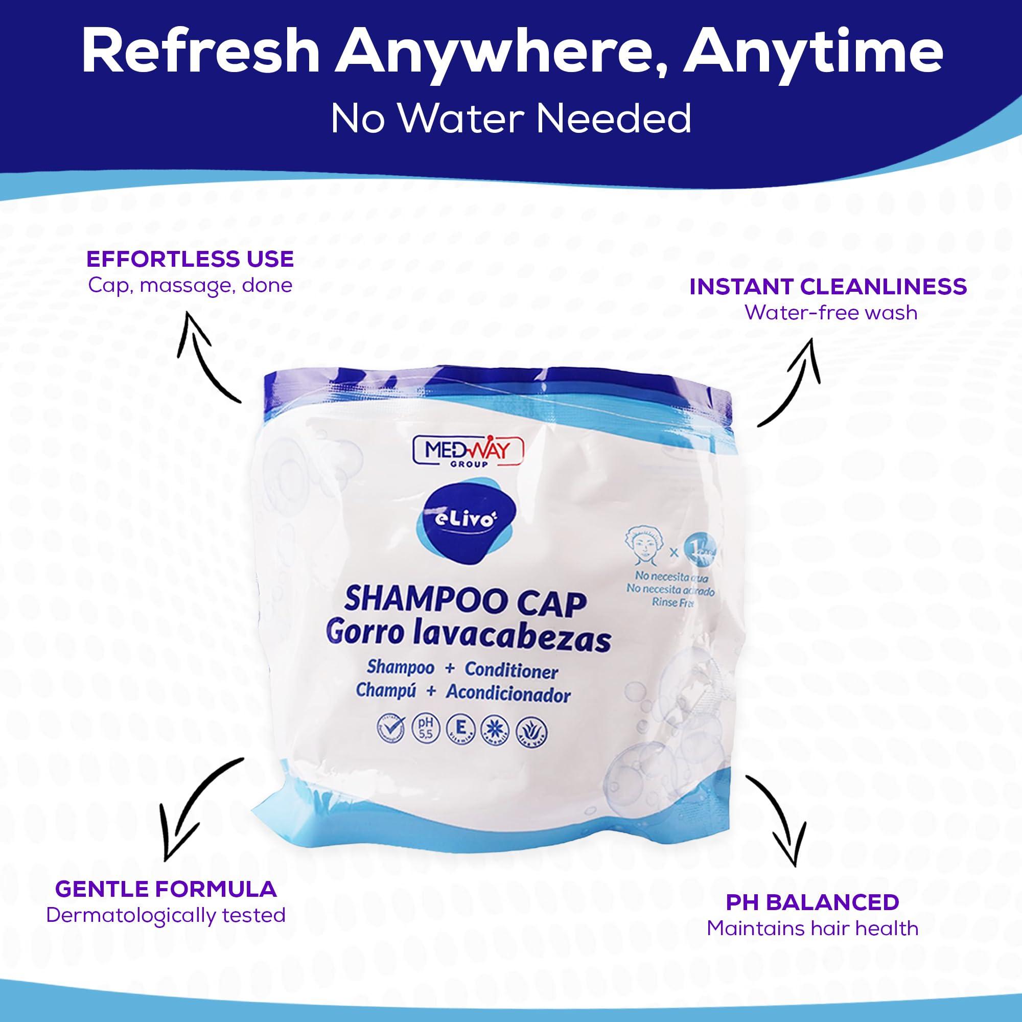 MedVance MedVance No Rinse Shampoo Cap | Rinse Free Shower Cap that Shampoos & Conditions | PH Balanced & Hypoallergenic Waterless Hair Wash | 3 Pack