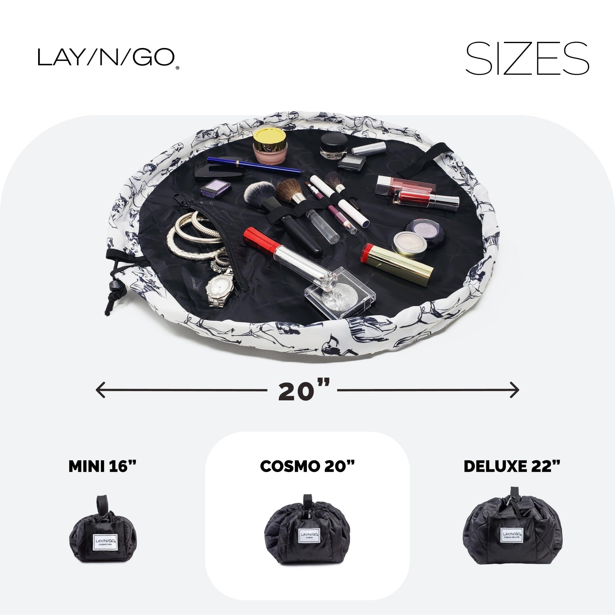 Lay-n-Go Lay-n-Go Cosmo Drawstring Cosmetic & Makeup Bag Organizer - Portable Drawstring Makeup Bag w/Zipper Pocket, Makeup Loops & More - Durable, Machine Washable Makeup Bag for Travel (20, Dogs)
