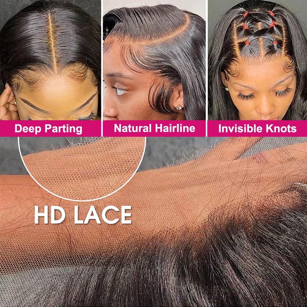 Tuneful Tuneful 13x6 Body Wave Lace Front Wigs Human Hair Pre Plucked 220% Density 13x6 HD Transparent Lace Frontal Wigs Human Hair 26 Inch Glueless Human Hair Lace Front Wigs for Women