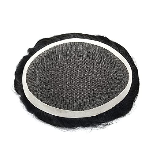 Curve Hair Toupee for Men HairPieces French Lace Mens Toupee Human Hair System Transparent Lace Replacement For Men Poly Skin Around Man Hair Unit Wigs for Men 7\"X9\",#3 Dark Brown-100% Light to Med-Light Density