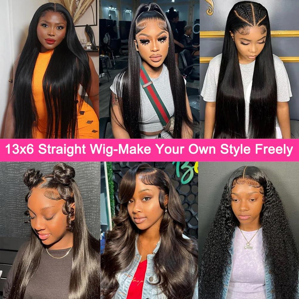 COUGARBEAUTY COUGARBEAUTY 24 Inch Lace Front Wig Human Hair Straight HD Lace Frontal Wig Human Hair 13x6 200 Density Glueless Wigs Human Hair Pre Plucked with Baby Hair for Women Natural Black Human Hair Wig