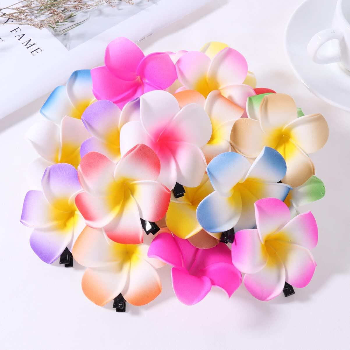 Beaupretty 24pcs Hawaiian Flowers for Hair Hawaiian Decorations Plumeria Hair Clip Flower Hair Clips