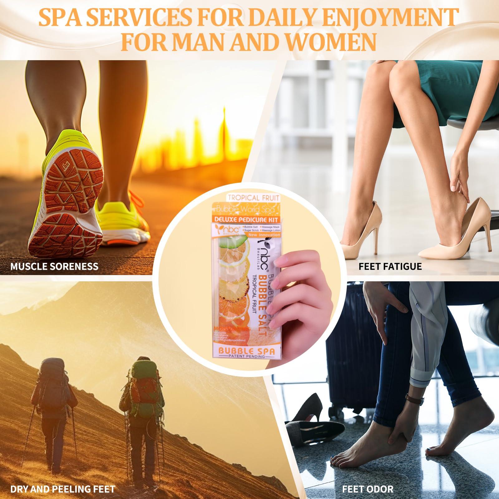 nbc BeautiLab nbc BeautiLab Pedicure Kit Foot Soak Set: Bubble Salt, Sugar Scrub, Massage Mask, Massage Lotion in a Box, 4 Step Foot Spa Kit for Dry Feet, Calluses and Tired Feet(1 Set Tropical Fruit)