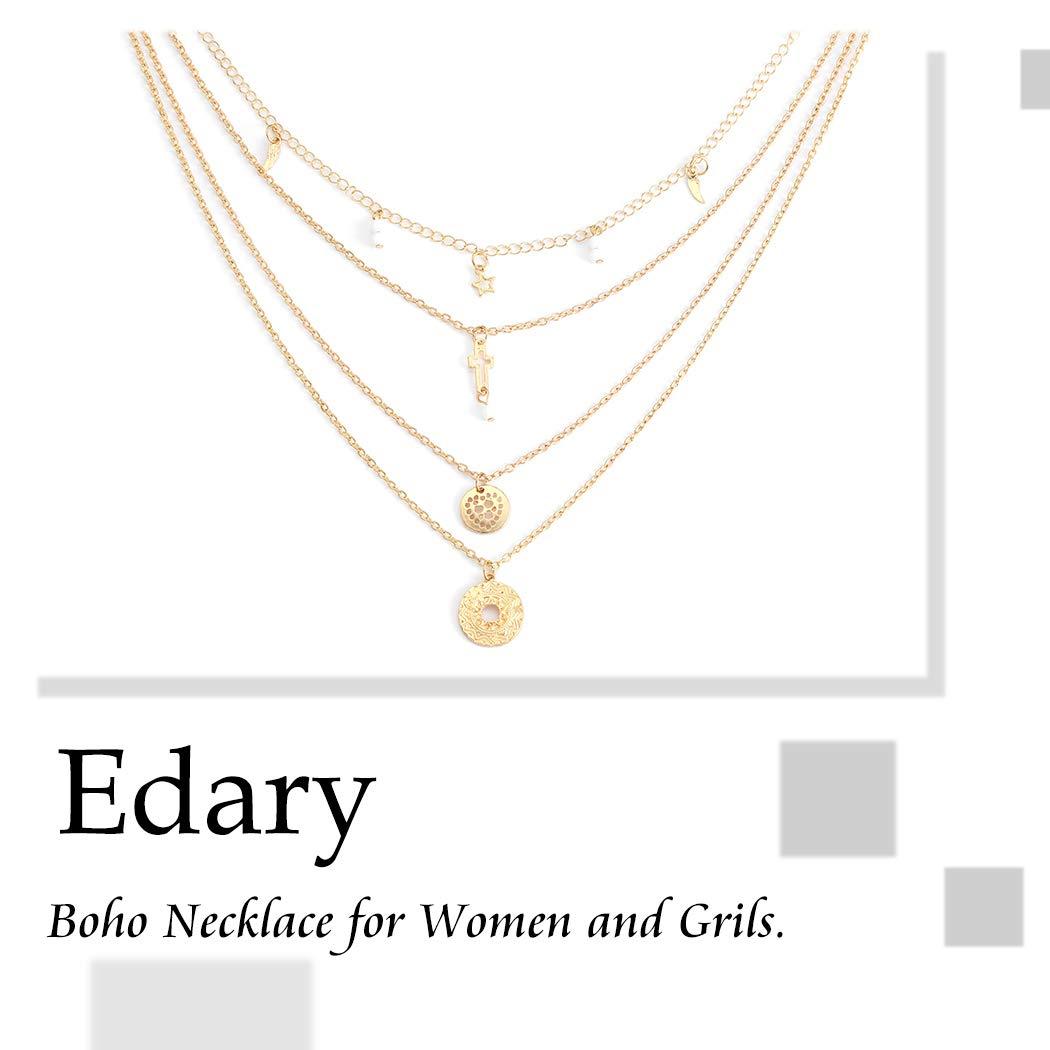 Edary Edary Boho Layered Necklace Gold Cross Pendants Beaded Necklace for Women.