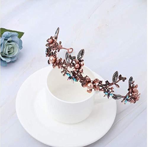 Blufly Blufly Vintage Bridal Crown and Tiara Gold Pearls Wedding Crowns Flower Queen Pageant Tiaras Headband Crystal Bride Hair Accessories Headpieces for Women and Girls