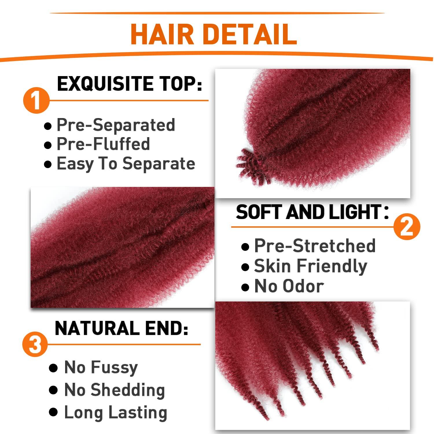 GZVIS Springy Afro Twist Hair 12 Inch 3 Packs Burgundy Color Pre Fluffed Marley Twist Braiding Hair for Black Women (12 inch, Burgundy)