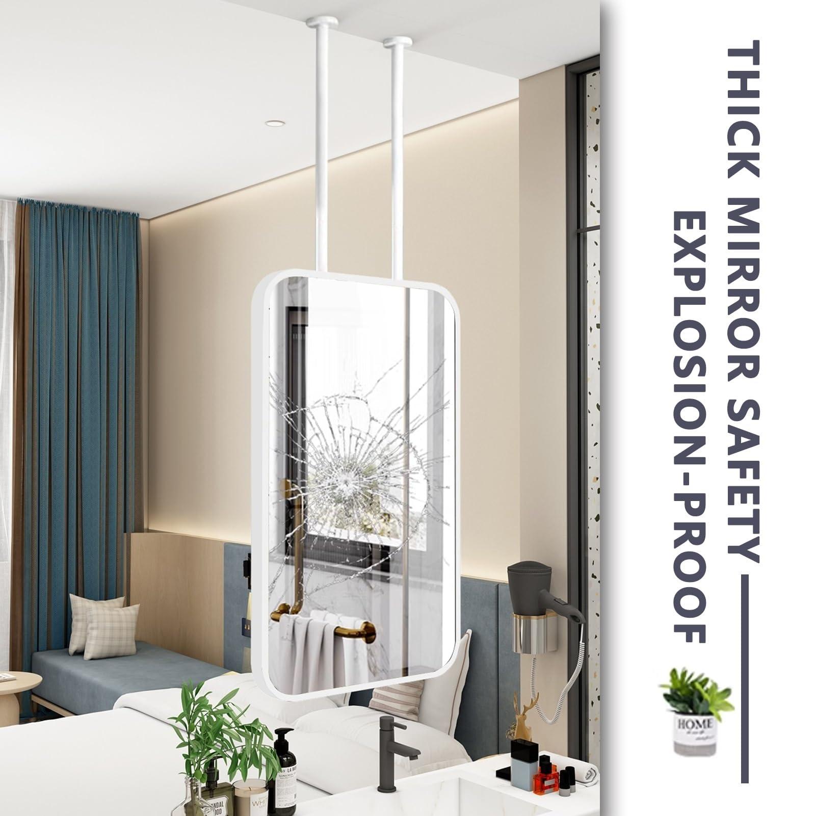 Gaommini Gaommini Ceiling Mounted Hanging Mirror Square with White Metal Frame and Double Boom, Bathroom Mirrors Large Rectangle Mirror for Vanity Makeup Shaving (Size : 50cmx60cm)