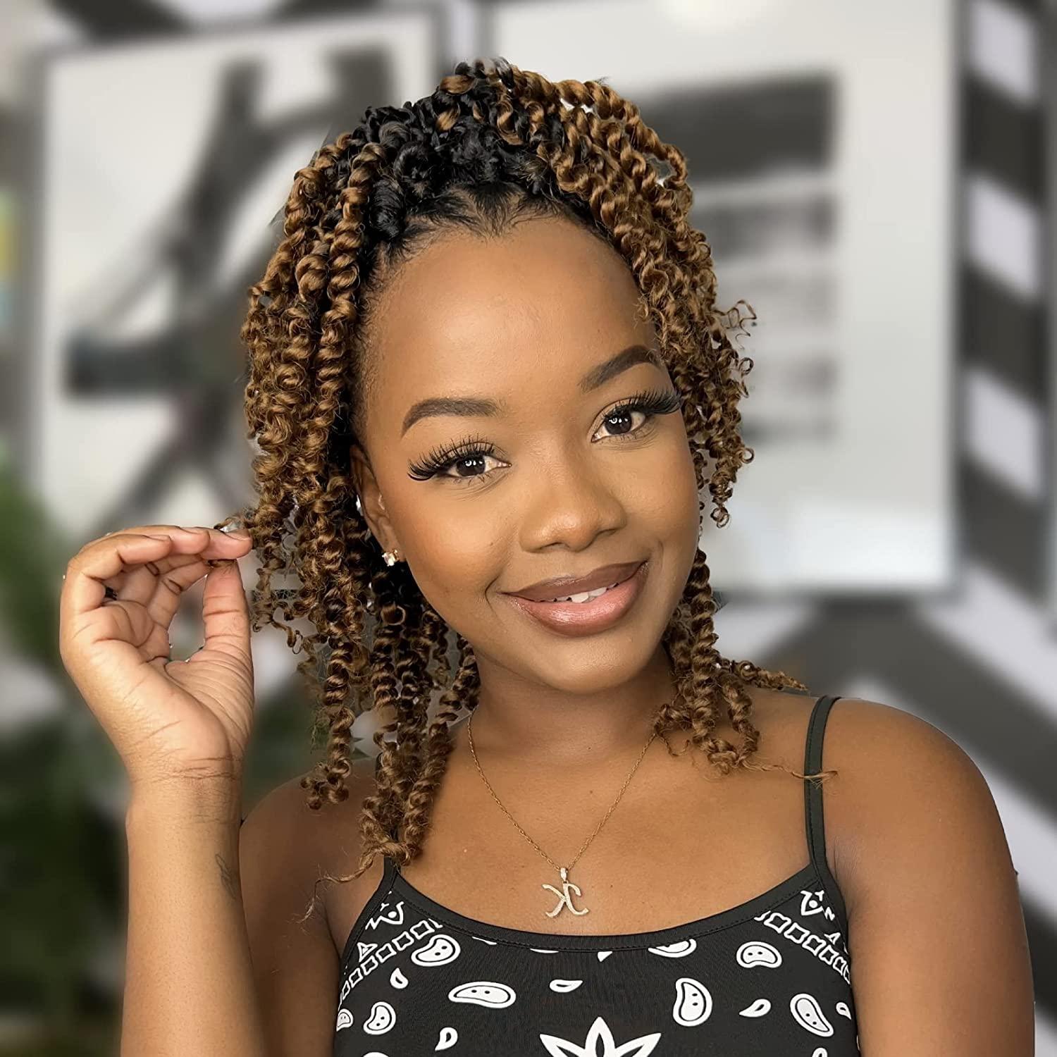 ToyoTress Toyotress Tiana Passion Twist Hair - 8 inch 8 Packs Pre-twisted Crochet Braids Ombre Brown Short Bob Pre-looped Synthetic Braiding Hair Extensions (8 Inch, OT30-8P)