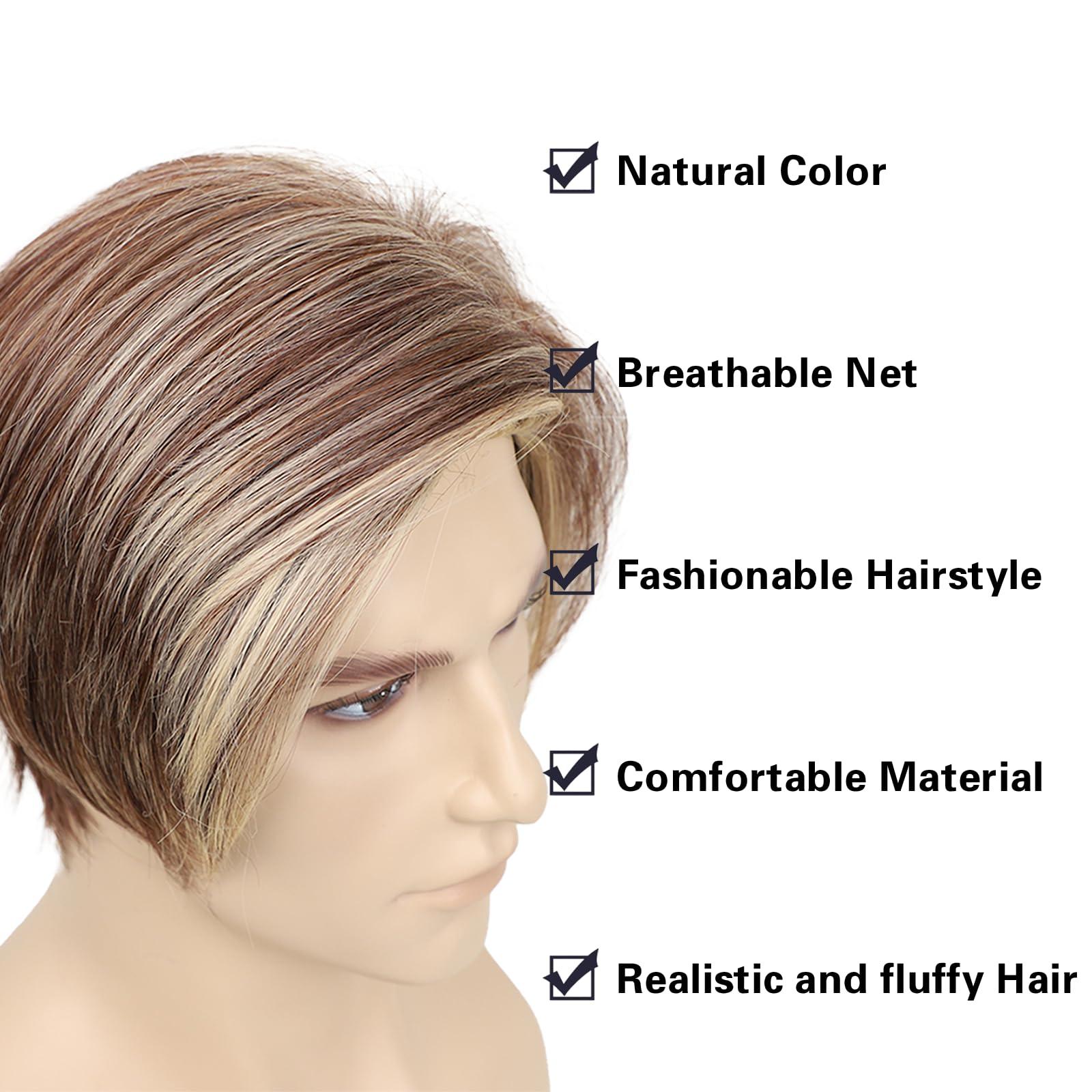 MLDconcinnty MLDconcinnty Men's Wig Slicked-back Side Part Short Brown Mix Blonde Layered Realistic Synthetic Fiber Wigs Daily Use Cosplay Costume Wig