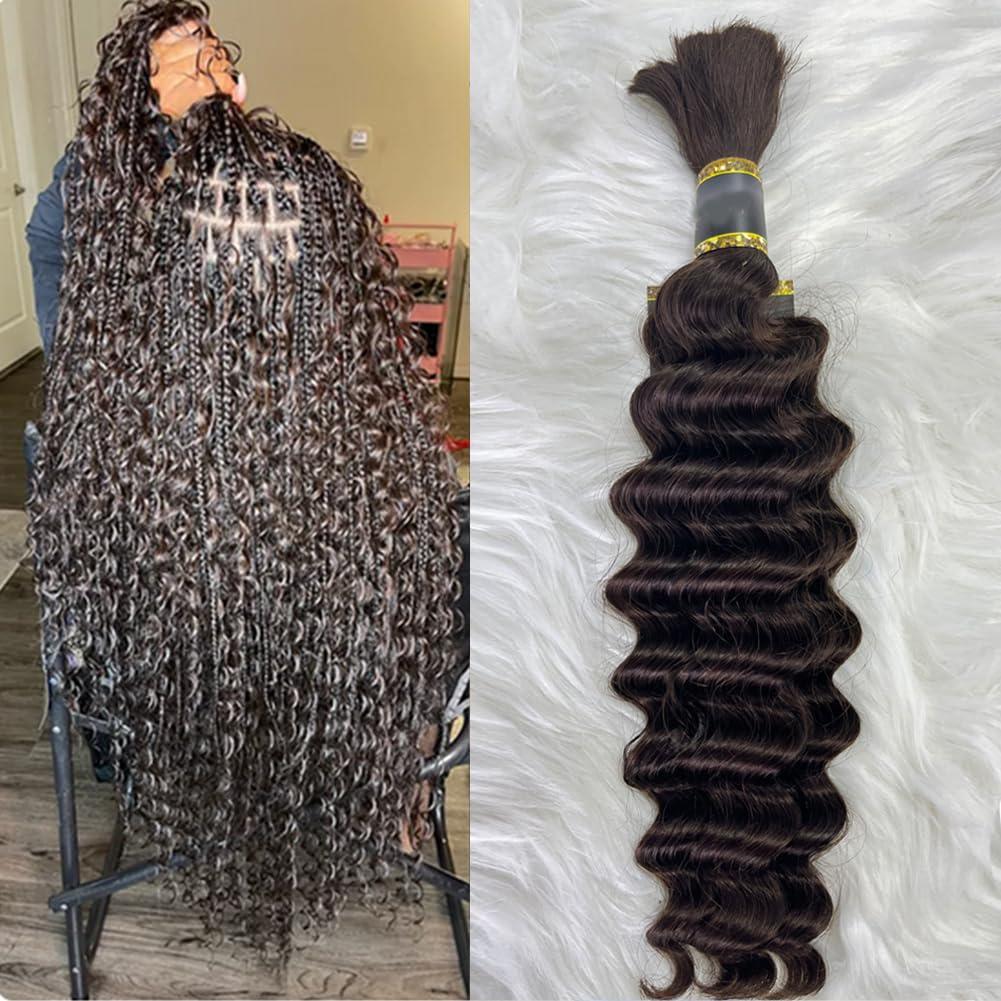 Kiss darling LASHES Micro Braiding Hair Human Bulk Hair Deep Wave Bulk 16\"Inch Brazilian Virgin Human Braiding Hair for Micro Braids Hair No Weft Human Hair Braids Extension #2 Brown Color