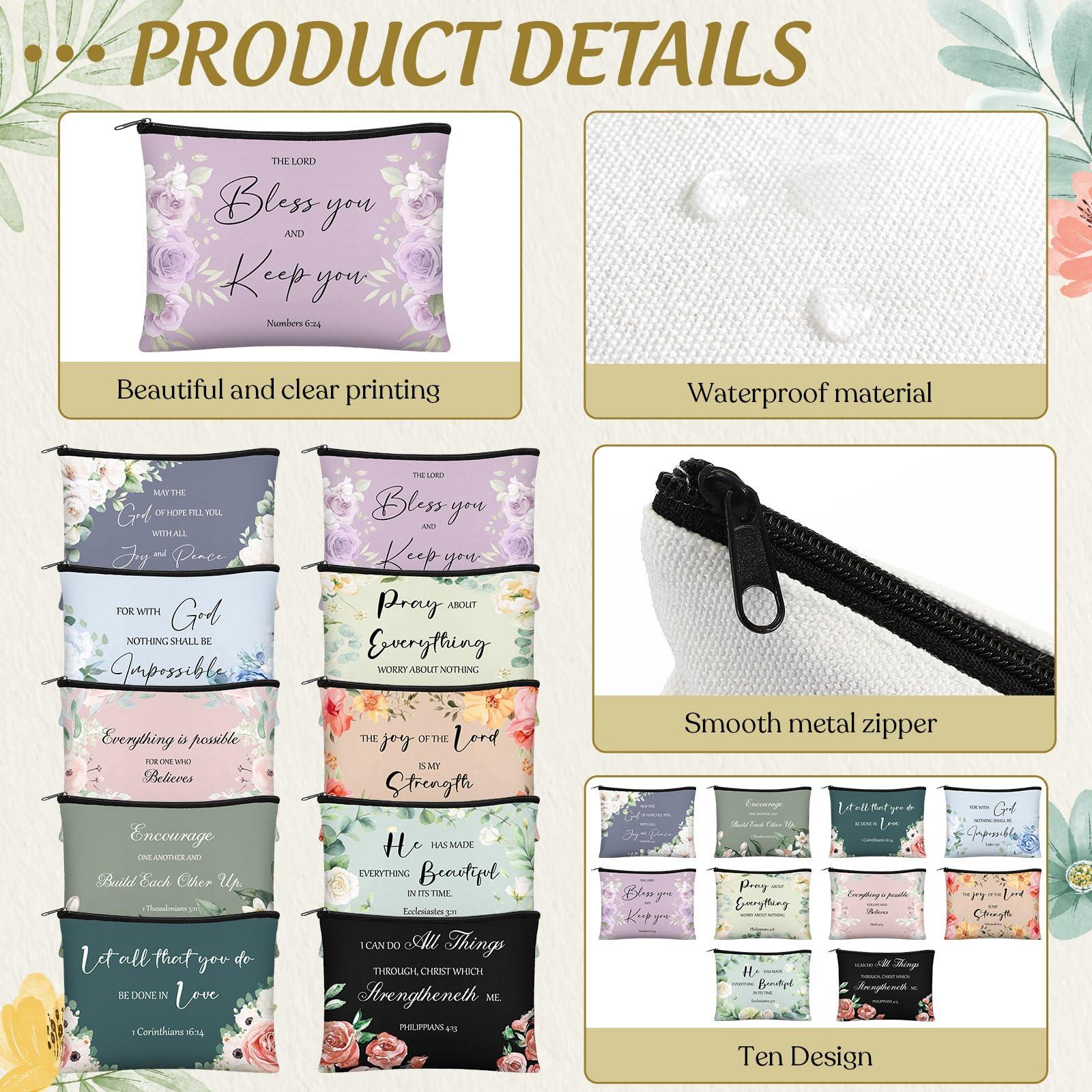 Jetec Jetec 30 Pcs Christian Gift for Women Religious Valentine Gifts Cosmetic Bags Inspirational Bible Verse Pencil Pouch Makeup Bags with Zipper for Travel Women Mother Sister(Morandi Style)