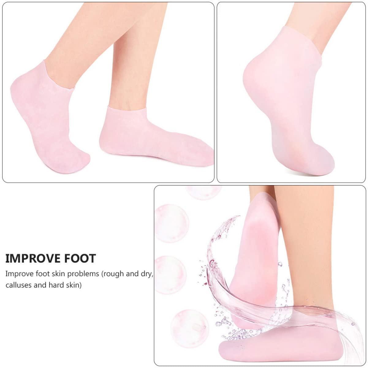 WOONEKY WOONEKY 1 Set Hydrating Sock Gloves Foot Care Socks Moisturizing Soften Socks Exfoliating Gloves Sock Spa Socks Gloves Cracked Foot Socks Full Finger Waterproof Gloves Gel Pink Sebs