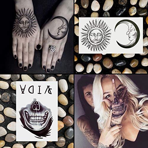 Oottati Oottati Waterproof 9 Sheets Back of Hand Fake Temporary Tattoo Stickers - Black Halloween Skull Horror Eye Devil Sun Moon Totem (Halloween)