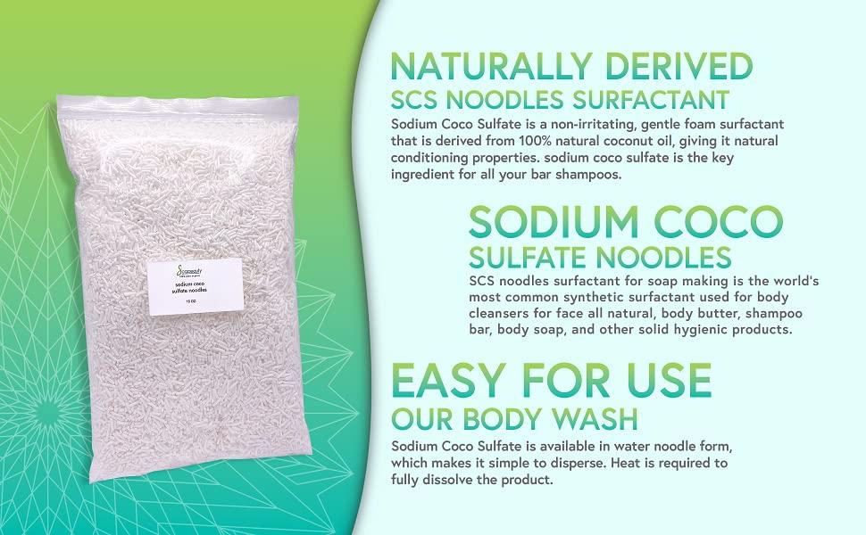 Soapeauty Soapeauty Coconut Oil SCS Noodles Surfactant for Skin Care Products - Sodium Coco Sulfate Noodles for Shampoo Conditioner Set, Soap Making Supplies, Body Lotion - 8 OZ