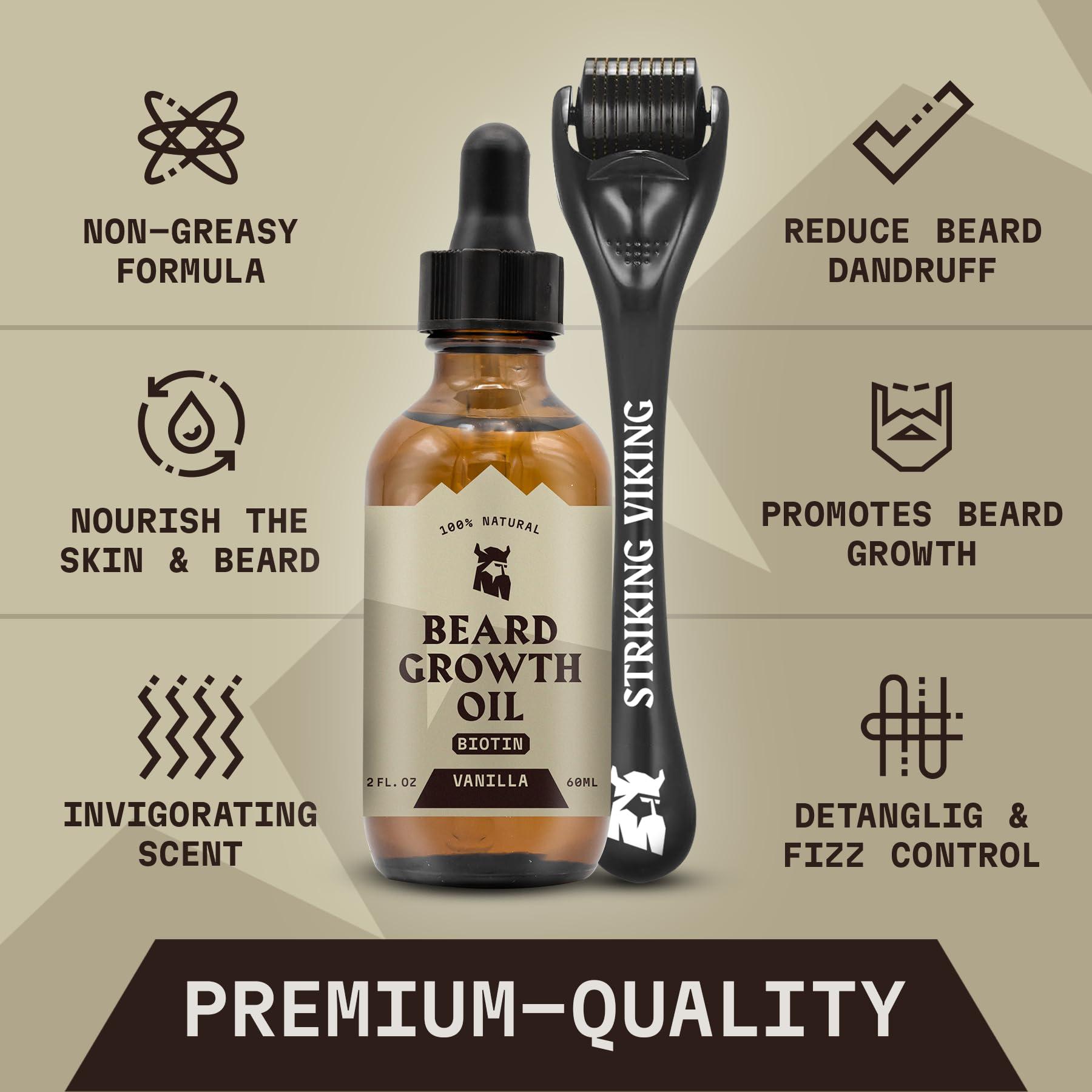 Striking Viking Striking Viking Beard Growth Kit - Beard Growth Oil & Roller for Thickening & Conditioning - Naturally Derived Serum for Men - Vanilla 2 Fl Oz (Pack of 2)