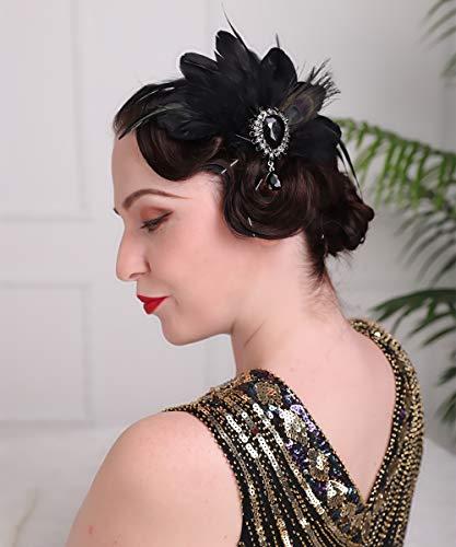 Aimimier Aimimier 1920s Flapper Feather Hair Clip Black Roaring 20s Headpiece Costume Masquerade Gatsby Hair Jewelry for Women and Girls (Style 1)