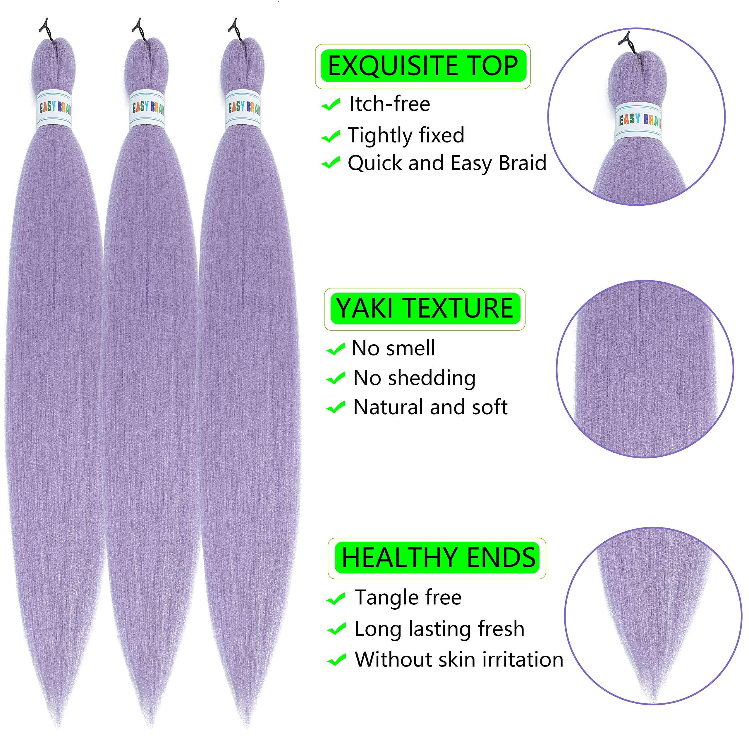 SHCLYING SHCLYING Purple Braiding Hair Pre Stretched,Top Synthetic Pre Stretched Braiding Hair Extensions,Easy Braid 26inch 3packs Yaki Texture Crochet Hair Braids.
