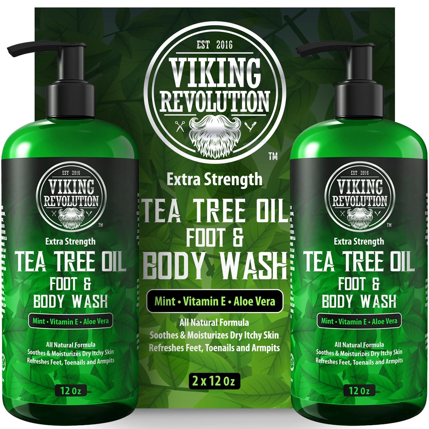 Viking Revolution Viking Revolution Tea Tree Oil Body Wash Soap for Men - Helps Athlete's Foot, Toenail, Jock Itch, Eczema, Ringworm & Body Odors - Extra Strength Men's Body Wash (2 Pack)