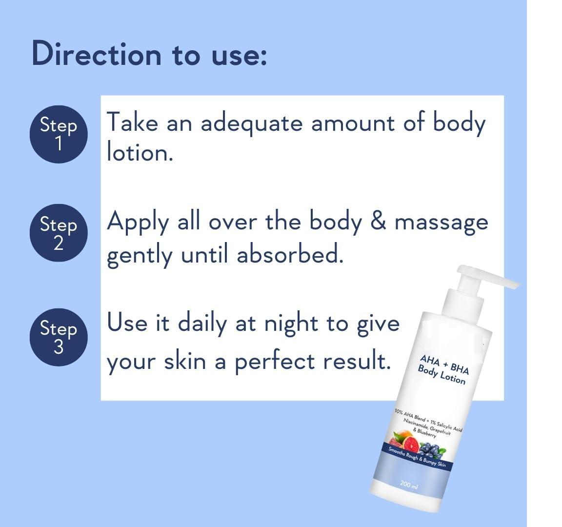 Generic JAY 10% AHA + 1% BHA Body Lotion - Smooths Rough & Bumpy Skin - Glycolic & Lactic Acid Body Lotion with Niacinamide - 200 Ml