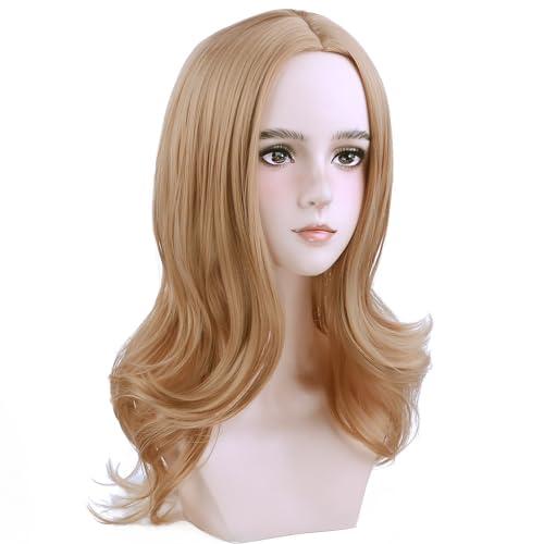 PATTNIUM PATTNIUM Kids Child Brown Wig Long Curly Wavy Ginger Wig for Girls Middle Part Shoulder Length Synthetic Wig with Wig Cap