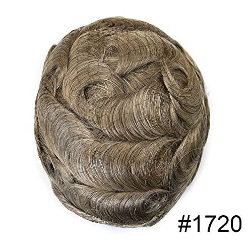 JUSTHAIR Toupee for Men Hair Replcement System Mens Toupee Full Poly Thin Skin Human Hair Piece All PU Injection Toupee Hair Systems (8X10", 1720 17# DARK ASH BLONDE WITH 20% SYNTHETIC GREY)