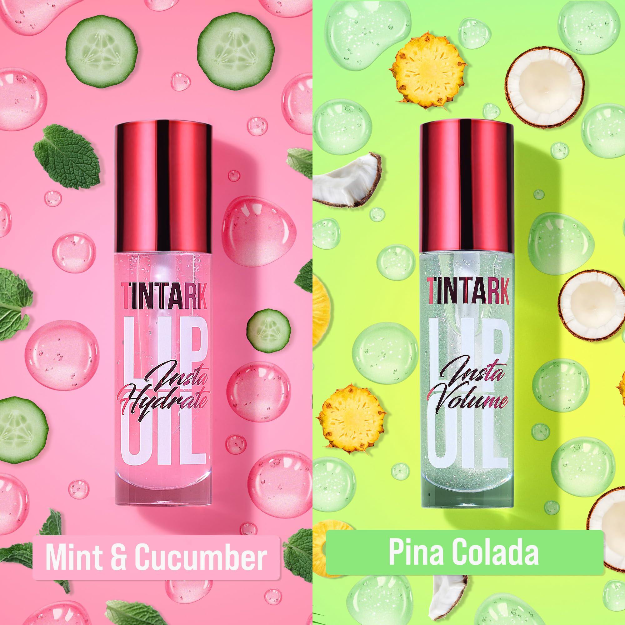 Tintark Lip Plumper Gloss 2 PCS, Natural Lips Plump Plumping Lip Oil, Lip Treatment for Dry Cracked Lips Reduces Lip Lines, Pia Colada Lips Plumpers, Mint &Cucumber Lips Moisturizer