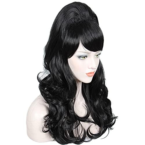 Linfairy Linfairy Long Wavy Black Wig Big Bouffant Beehive Wigs for Women fits 50s 80s Costume