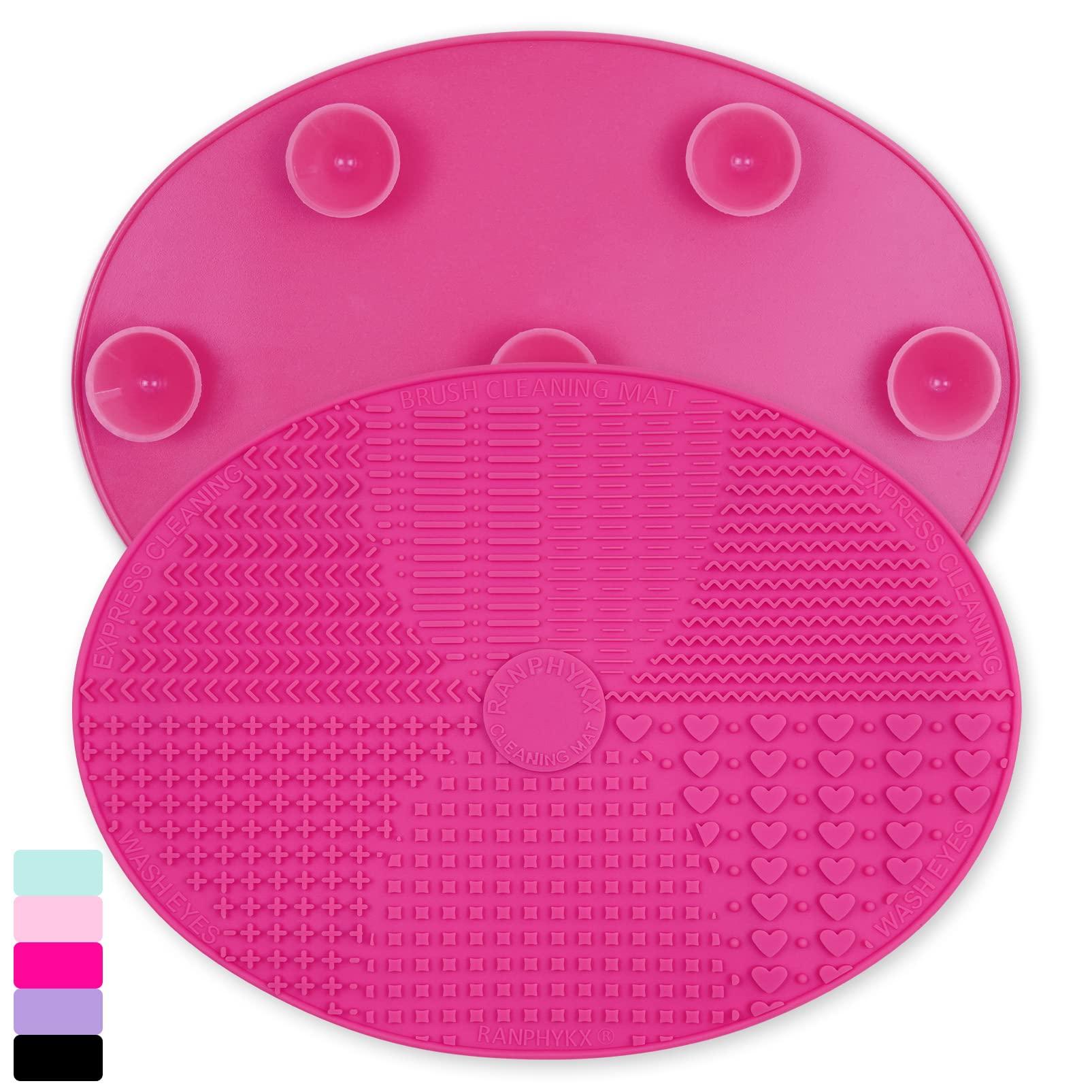Ranphykx Makeup Brush Cleaner Mat Silicone Brush Cleaning Mat Big Size Make Up Brush Clean Pad with Suction Cup for Makeup Brush Cleaning (Hot Pink)