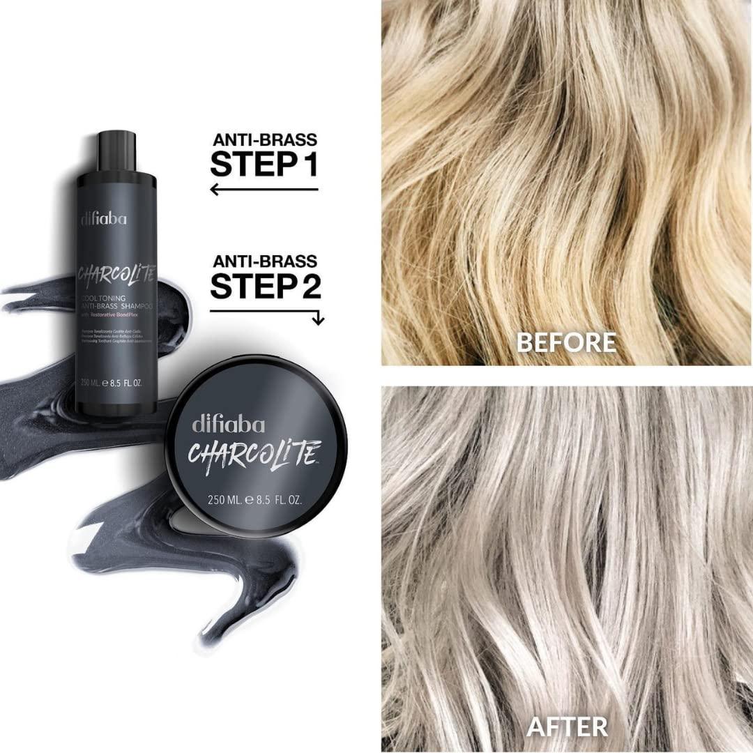 edgy edgy DIFIABA Charcolite Cool Toning Anti-Brass Shampoo & Conditioner DUO SET w/ Restorative BondPlex (w/ Sleekshop Teasing Comb) Charcoal Kit Bond Plex (8.5 oz + 8.5 oz)