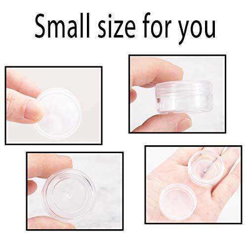 ZIZEMOJA 100 Pack 3 Gram Sample Containers with Lids, 3ml Mini Sample Jars, Tiny Plastic Cosmetic Containers for Lip Balms, Makeup, Lotion, Eye Shadow, Powder, and Lip Balms (Clear Lids)
