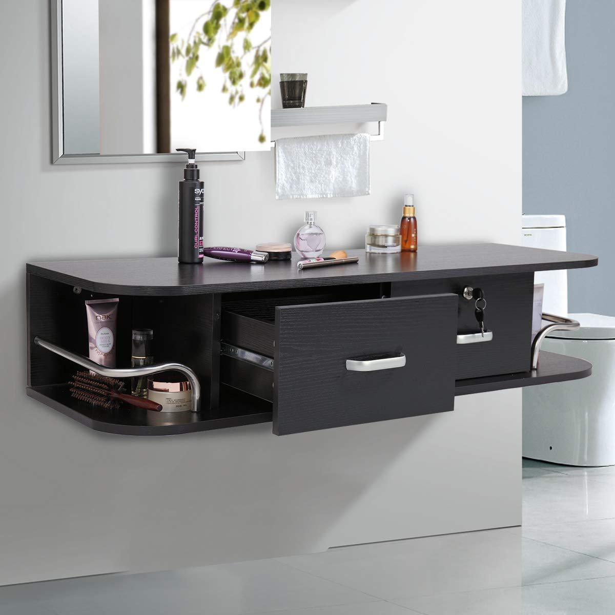 PENNYNANA PENNYNANA Multifunctional Wall-Mounted Salon Station,Barber Stations for Hair Stylist with 2 Drawers,for Beauty Salon or SPA, Barber Shop, Home & Bathroom, Black