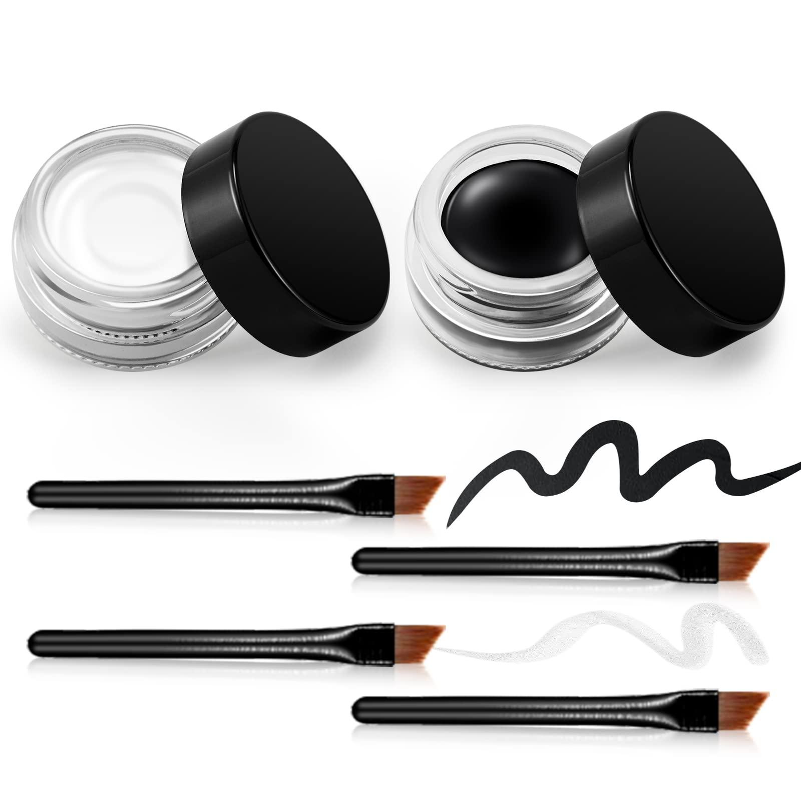Erinde Erinde [2PCS] Waterproof Gel Eyeliner Set, Long Lasting Cream Eyeliner Gel, High-Intensity Pigments Smudge-Proof Eye Liner Makeup, Water-Resistant Eyeliner with 4PCS Eyeliner Brushes (Balck & White)