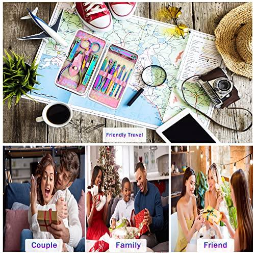 SFYDOM Manicure Set Professional Nail Clippers Kit Pedicure Care Tools- Stainless Steel Women Grooming Kit 18Pcs for Travel or Home (Dot Pattern - Rainbow)
