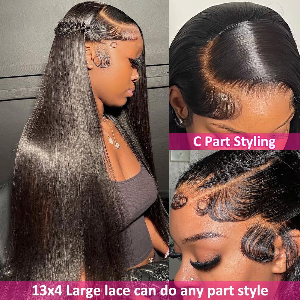 Hermosa Hermosa 220% Density HD Transparent Lace Front Wigs Human Hair for Women 12A Brazilian Straight 13x4 Human Hair Lace Front Wigs Pre Plucked with Baby Hair Natural Hairline 26 inch