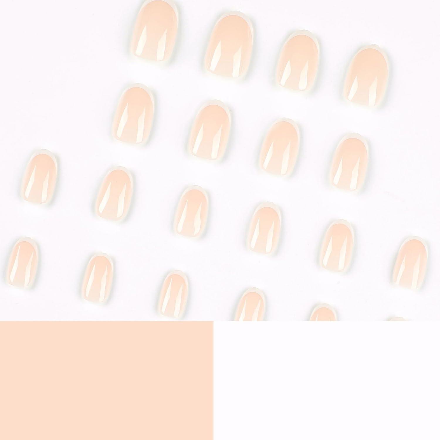 CEWEWP 24Pcs Fake Nails Short Almond Press on Nails CEWEWP White French Tip Nails for Women Real Nude Glue on Nails Short Acrylic Nails Press on Natural Gel Oval Stick on Nails Strong False Nails Set