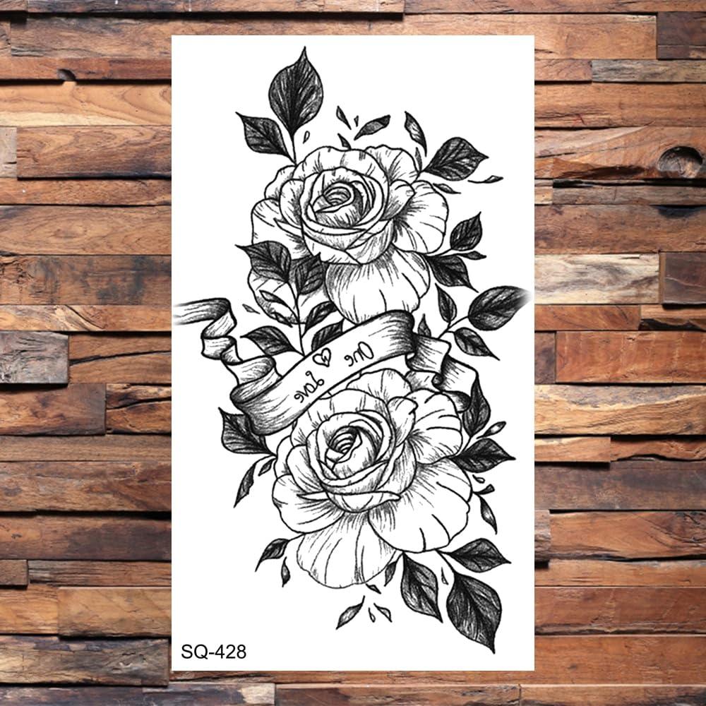 Generic Pencil Sketch Pine Tree Small Temporary Tattoos For Men Women Dahlia Waves Mountains Rivers Tattoo Sticker Arm Waist Tatoos