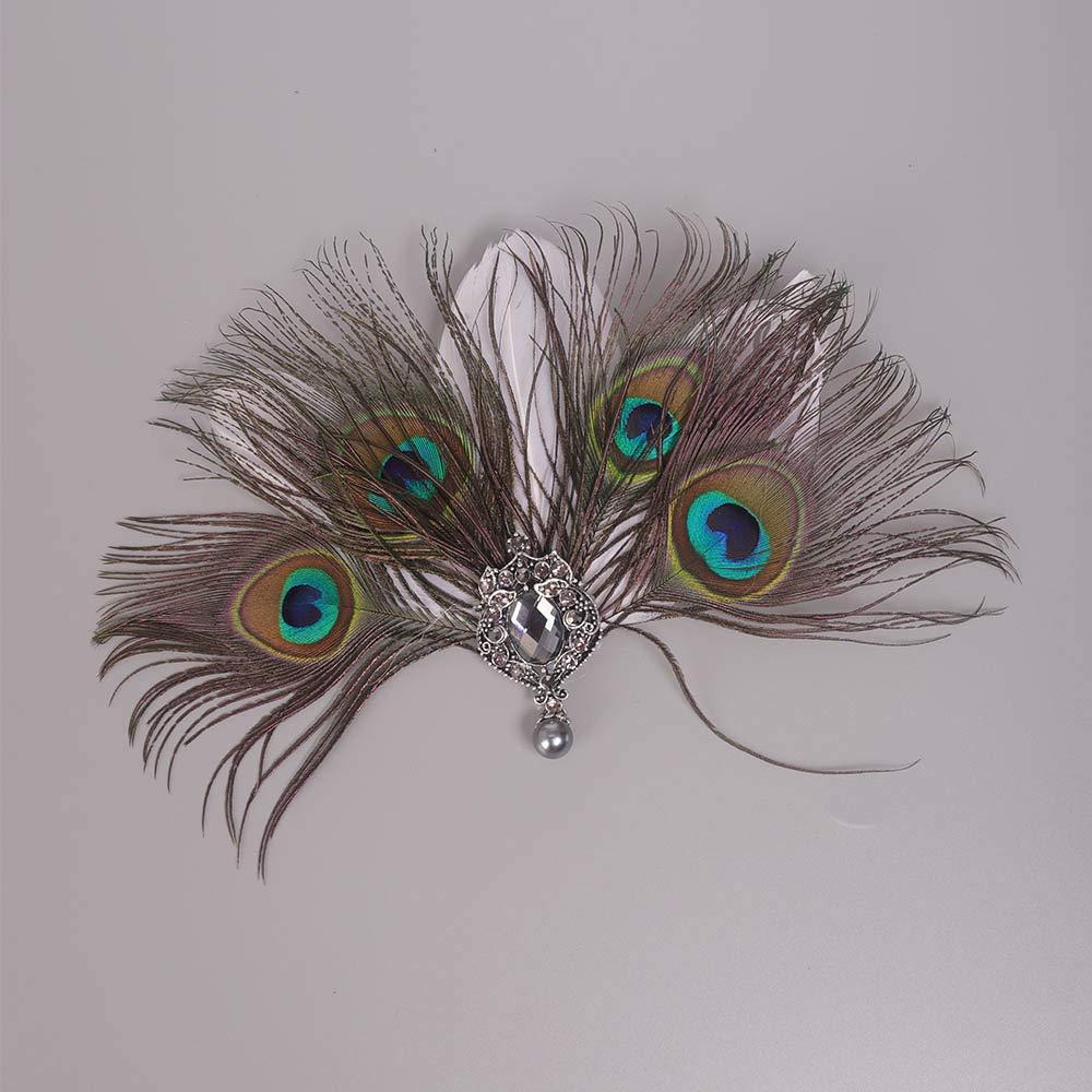 Aimimier Aimimier 1920s Flapper Peacock Feather Hair Clip Headpiece Vintage Roaring 20s Masquerade Hair Accessories for Women