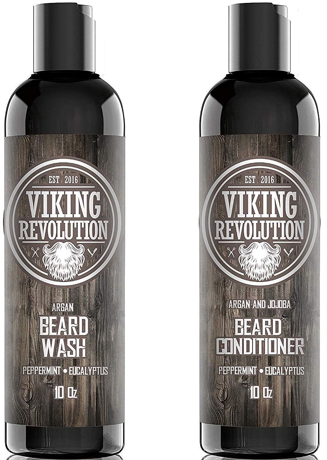Viking Revolution Viking Revolution Beard Shampoo and Conditioner Set - Top-tier Beard Care Kit with Argan & Jojoba Oils for Healthy Beard Growth, No Itching or Irritation, Rich Lather, Eucalyptus Scent (10 oz)
